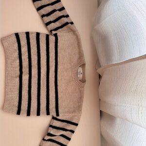 H&M Beige Crewneck Sweater with Black Stripes